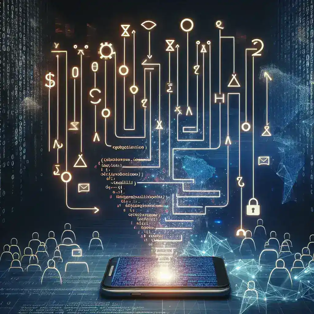 "Ilustrasi aplikasi pembelajaran coding terbaik untuk pemula dan profesional, menampilkan antarmuka aplikasi dengan kode dan ikon teknologi modern."