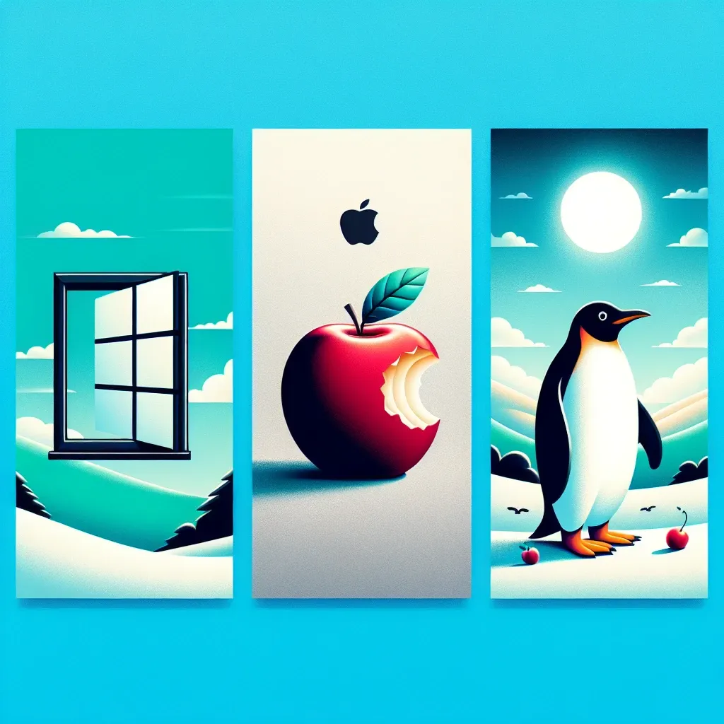"Perbandingan tampilan antarmuka Windows, macOS, dan Linux dalam artikel Perbedaan Antara Windows, macOS, dan Linux: Panduan Lengkap"