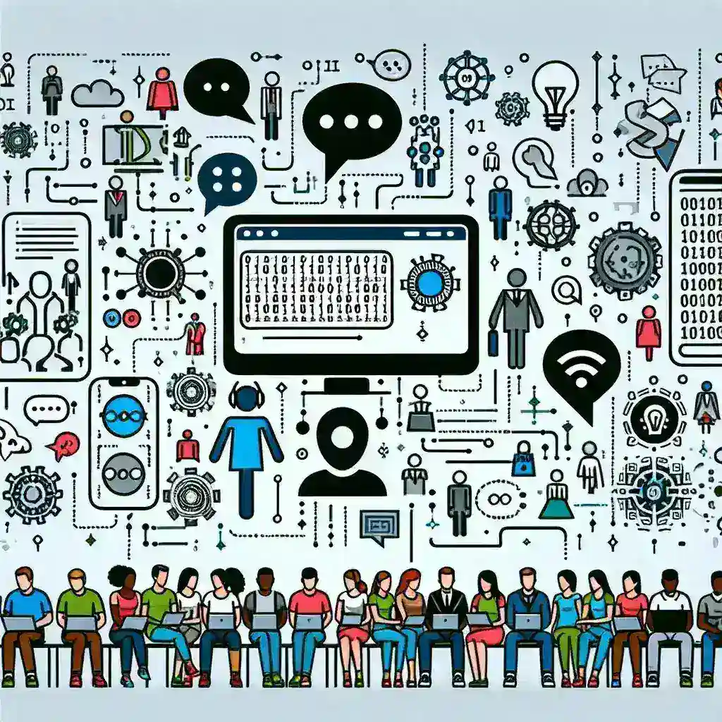 "Ilustrasi penggunaan teknologi NLP open-source untuk meningkatkan literasi digital masyarakat, menunjukkan contoh aplikasi dan analisis teks dalam konteks pendidikan."